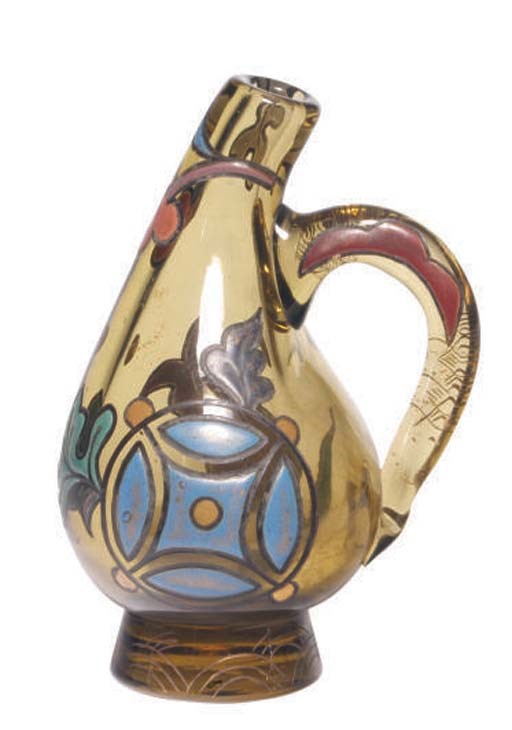 A FRENCH ENAMELED GLASS EWER,