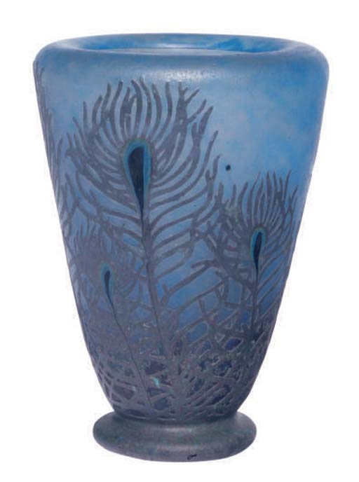 A FRENCH CAMEO GLASS PEACOCK VASE,