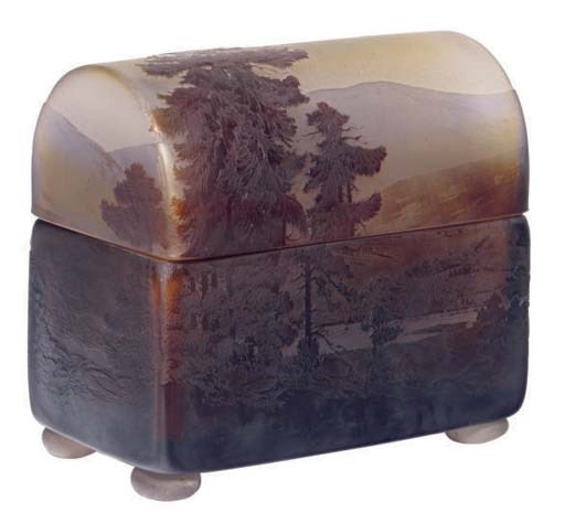 A FRENCH GLASS COVERED LANDSCAPE BOX,