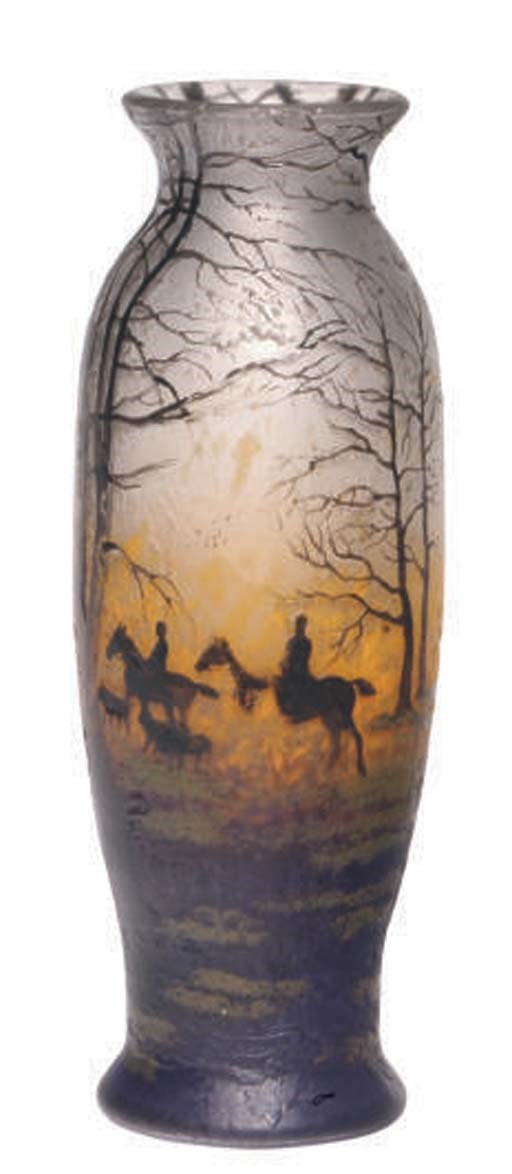 A FRENCH ENAMELED GLASS VASE,