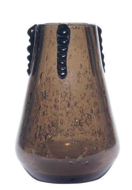 A FRENCH INTERNALLY DECORATED GLASS VASE WITH APPLIED DECORATION,