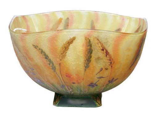 A FRENCH ETCHED AND ENAMELED GLASS BOWL,