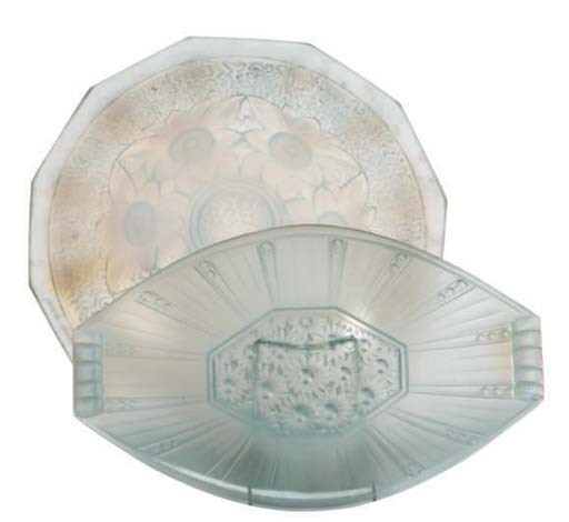 A GROUP OF THREE FRENCH OPALESCENT PRESSED GLASS DISHES,