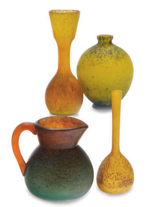 A FRENCH INTERNALLY DECORATED PITCHER AND VASE,