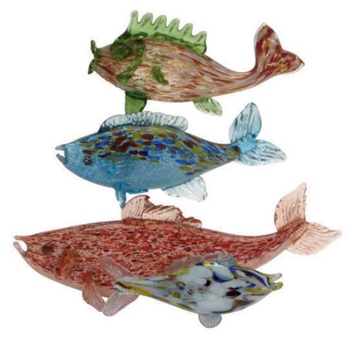 A GROUP OF NINE ITALIAN GLASS MODELS OF FISH,