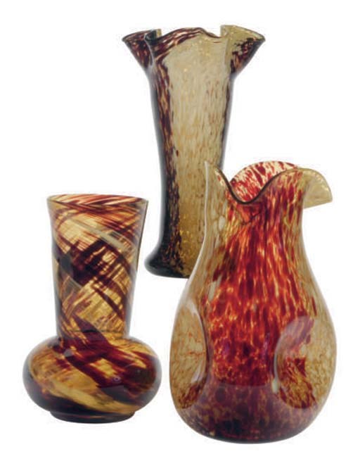 A GROUP OF ELEVEN SPATTER GLASS VESSELS,