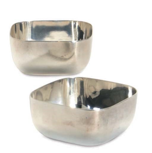 TEN FRENCH SILVER-PLATED SMALL SQUARE DISHES,