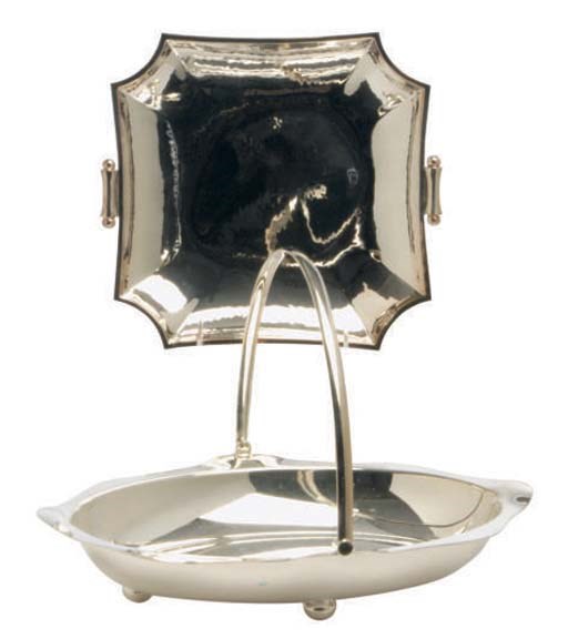 AN ENGLISH SILVER BOWL AND CONTINENTAL SILVER-PLATED TRAYS AND BOWLS,