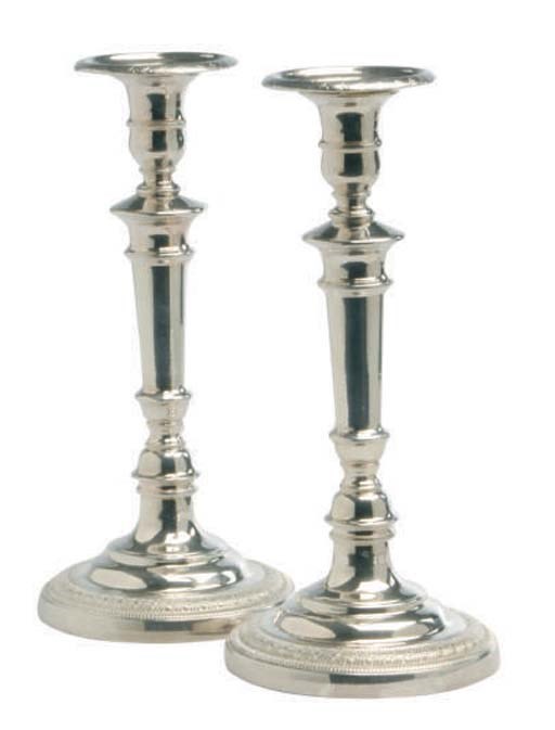 TWO PAIRS OF AMERICAN CHAMBERSTICKS AND A PAIR OF SILVER-PLATED CANDLESTICKS,