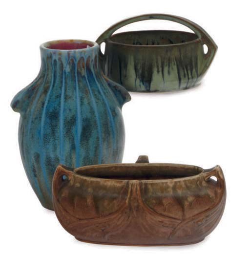 A GROUP OF FIVE FRENCH POTTERY TABLE ARTICLES,