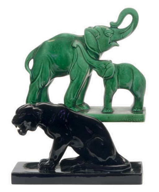 FIVE FRENCH GLAZED EARTHENWARE MODELS OF ANIMALS,