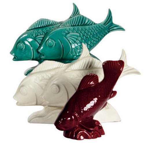 A GROUP OF NINE FRENCH FAIENCE MODELS OF FISH,