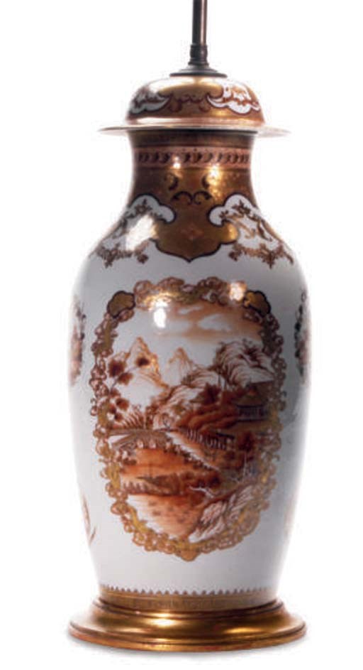 A CHINESE EXPORT PORCELAIN BALUSTER VASE AND COVER,