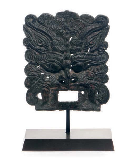 A CHINESE BRONZE PLAQUE, TAOTIE,