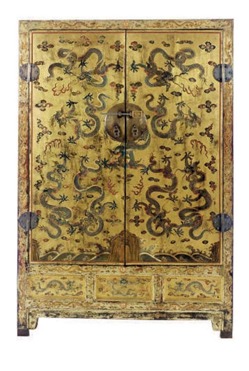 A CHINESE GILT AND LACQUERED CABINET,