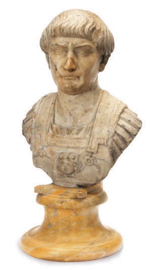 A ROMAN STYLE MARBLE HEAD OF EMPEROR TRAJAN,
