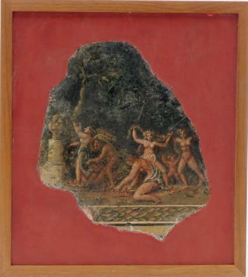 A ROMAN STYLE FRAGMENT OF A FRESCO WALL PAINTING,