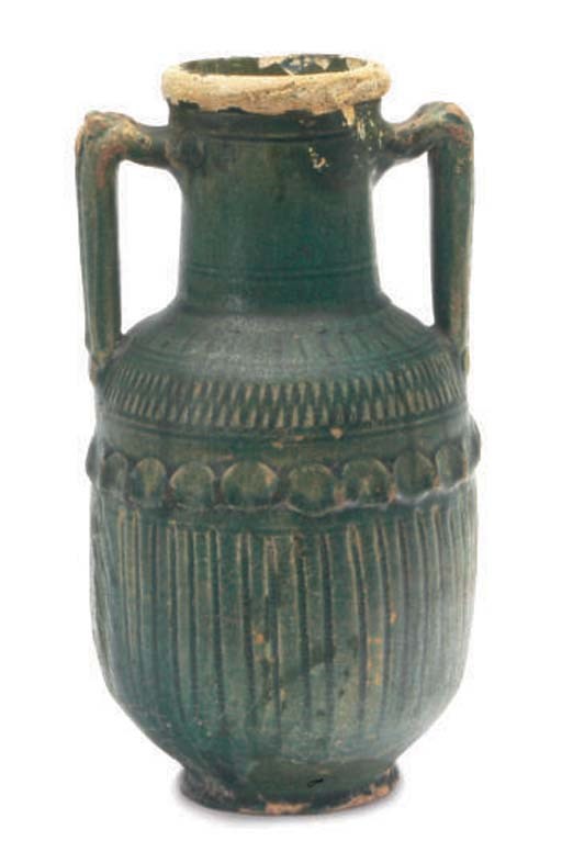 A PARTHIAN GREEN-GLAZED POTTERY AMPHORA,