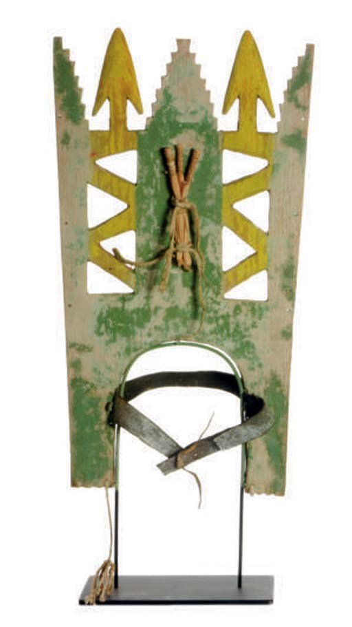 A NAVAJO POLYCHROME WOOD TABLETA HEADDRESS