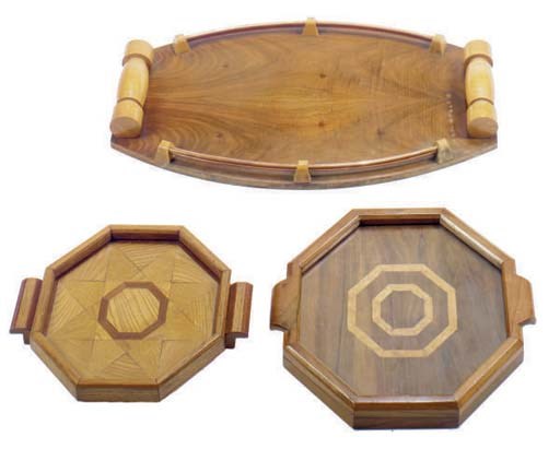 A GROUP OF FOUR ART DECO CARVED AND INLAID TRAYS,