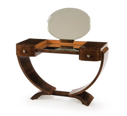 AN ART DECO WALNUT DRESSING TABLE WITH MIRROR,
