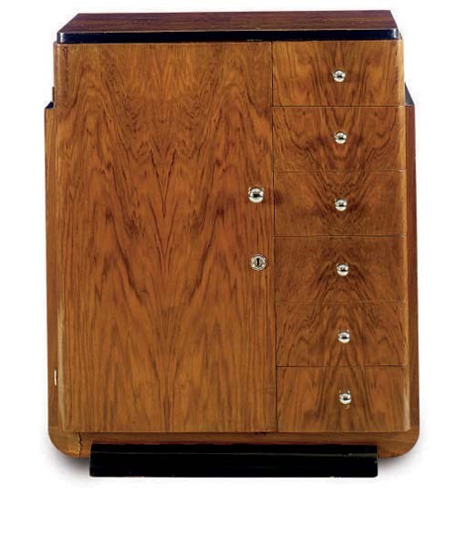 AN ART DECO PALISANDER AND EBONZIED CABINET,