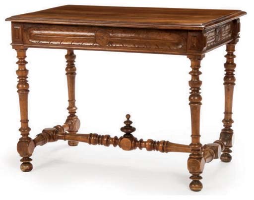 A CONTINENTAL CARVED AND TURNED WALNUT LIBRARY TABLE,