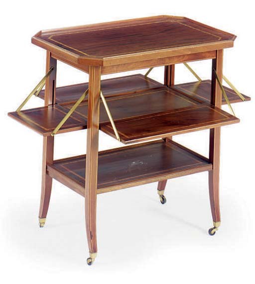 AN ART DECO TULIPWOOD INLAID MAHOGANY DRINKS OR TEA TABLE,
