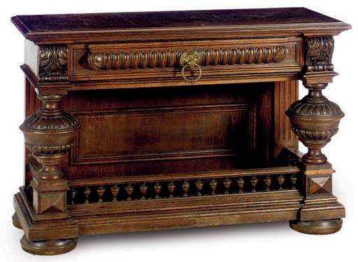 A CONTINENTAL STAINED OAK CONSOLE TABLE,