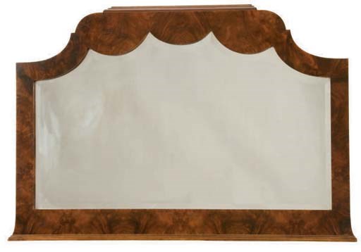 AN ART DECO WALNUT OVERMANTEL MIRROR,