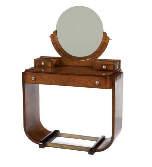 AN ART DECO ROSEWOOD AND BRASS MIRRORED DRESSING TABLE**,