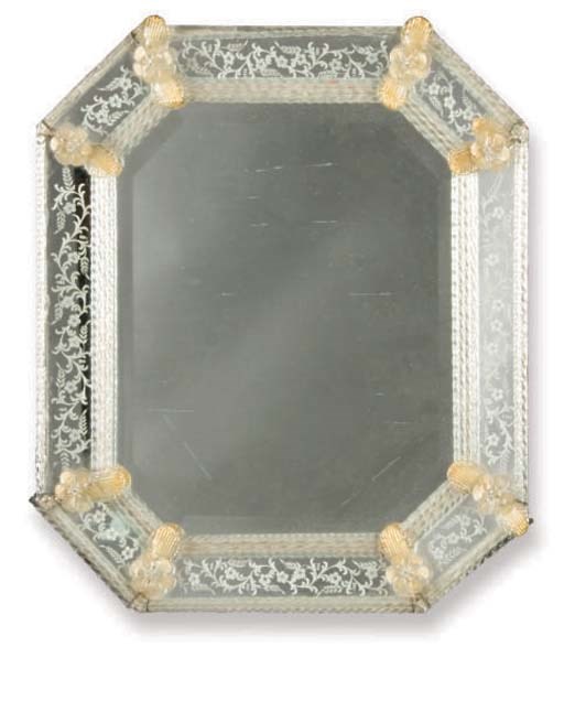 A VENETIAN ETCHED GLASS MIRROR,