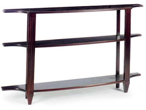A FRENCH MAHOGANY THREE TIER CONSOLE TABLE,