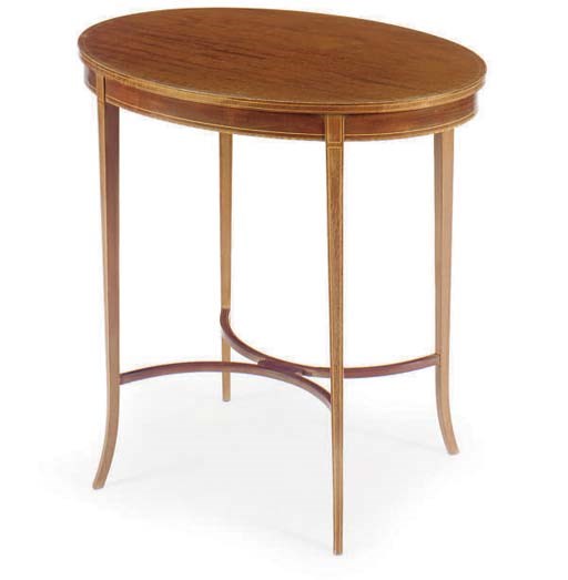 AN EDWARDIAN INLAID MAHOGANY OVAL OCCASIONAL TABLE,