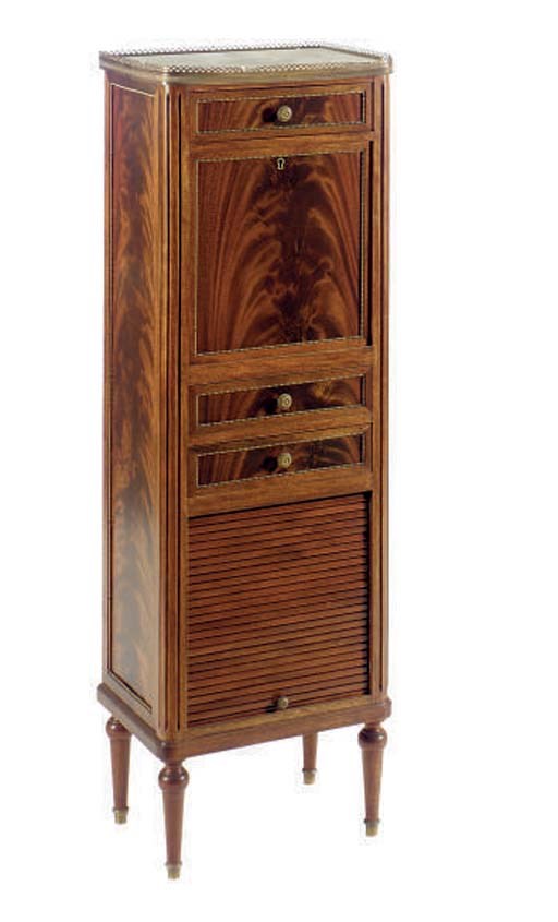 A FRENCH MARHOGANY MARBLE TOP SECRETAIRE A ABATTANT,