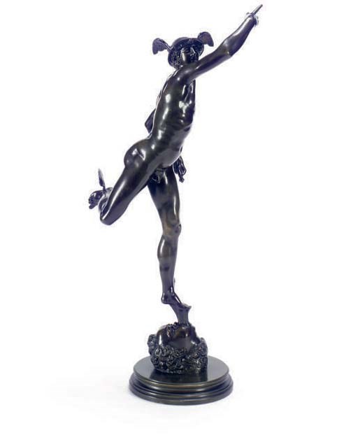 A PATINATED BRONZE STATUE OF MERCURY,