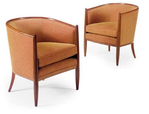 A PAIR OF ART DECO MAHOGANY TUB CHAIRS,