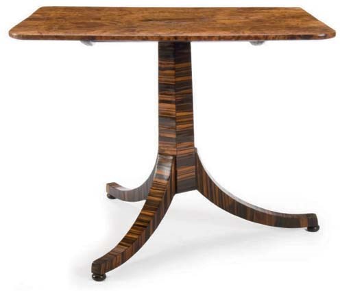 A CALAMANDER BASE AND BIRDS-EYE MAPLE TILT-TOP TABLE,