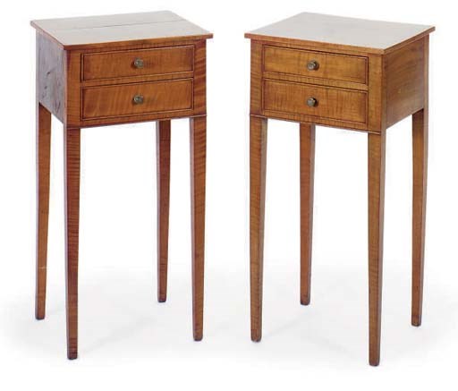 A PAIR OF AMERICAN TIGER MAPLE SIDE TABLES,