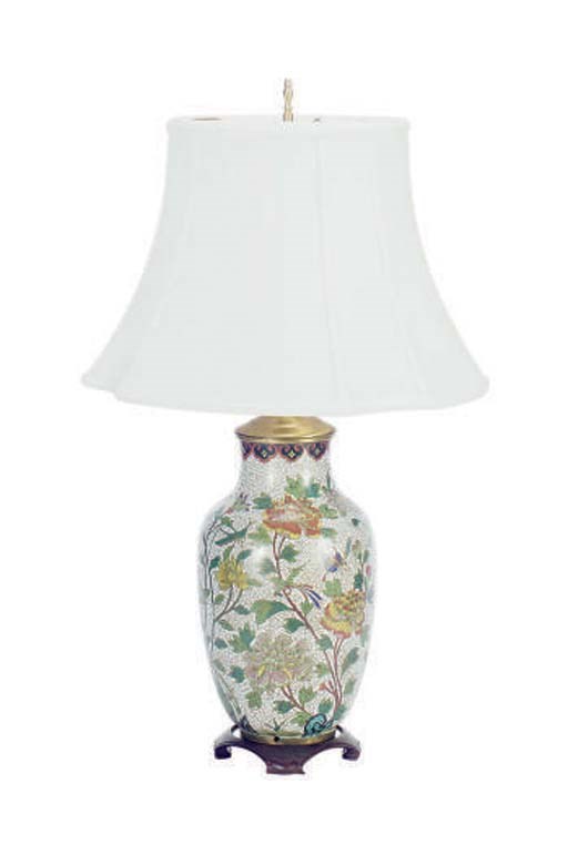 A CHINESE CLOISONNE VASE MOUNTED AS A LAMP,