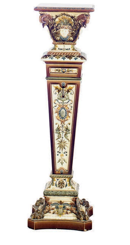 A MAJOLICA PEDESTAL,