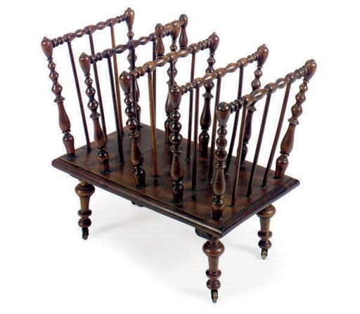A BOBBIN-TURNED MAGAZINE STAND AND SIMILAR HAT RACK,