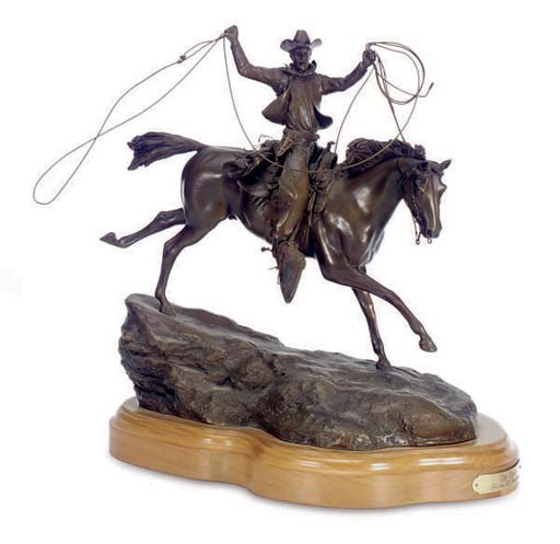 A BRONZE FIGURAL GROUP ENTITLED 'THE ROPER',