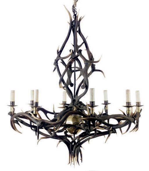 A LARGE EIGHT-LIGHT ANTLER CHANDELIER,
