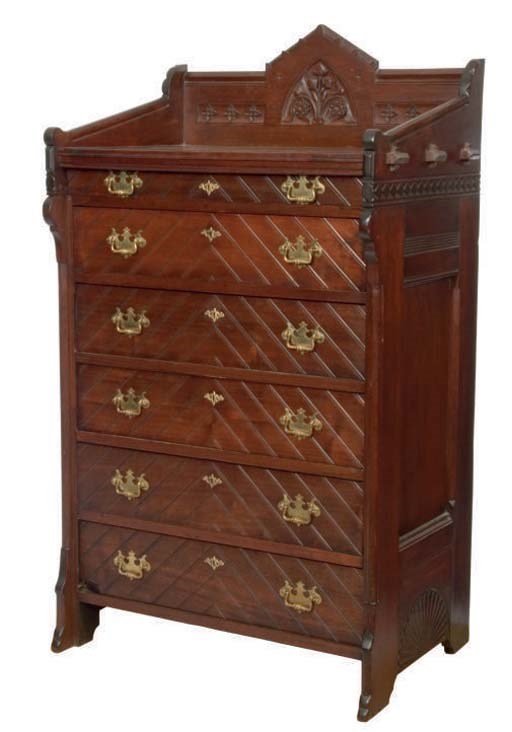 AN AMERICAN WALNUT TALL CHEST OF DRAWERS,