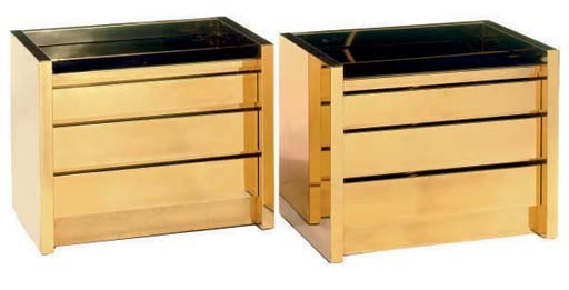 A PAIR OF POLISHED BRASS AND CHROME SMALL CHESTS OF DRAWERS,