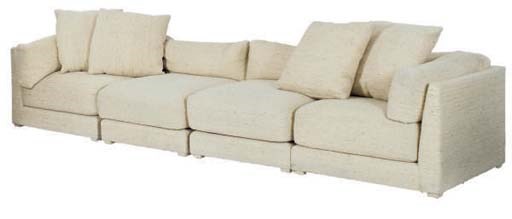 A FOUR PIECE BEIGE UPHOLSTERED SECTIONAL SOFA,