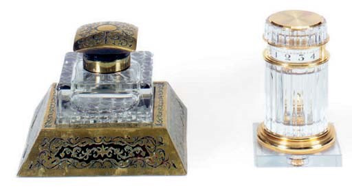 A GILT-METAL MOUNTED TORTOISESHELL INKWELL AND STAND**,