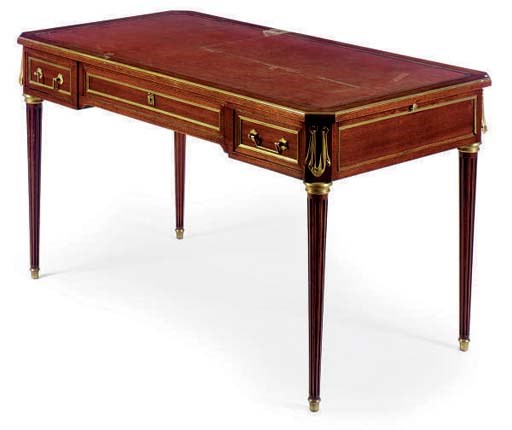 A FRENCH GILT-BRONZE MOUNTED MAHOGANY BUREAU PLAT,