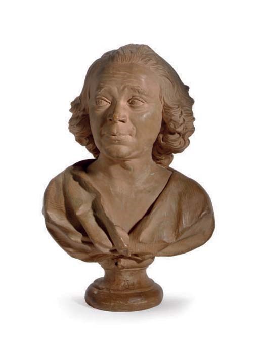 A TINTED PLASTER BUST OF A MAN,